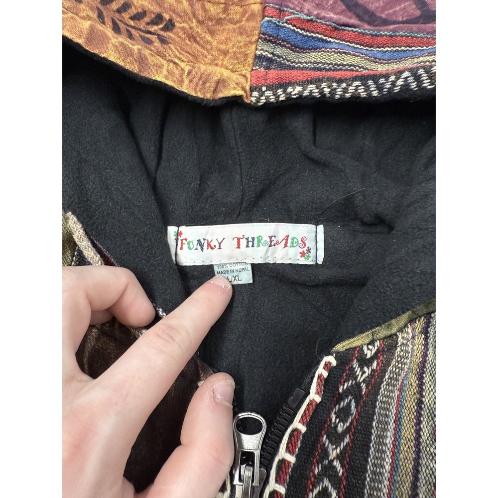 Funky Threads Hooded Patchwork Jacket Symbol Peac… - image 3